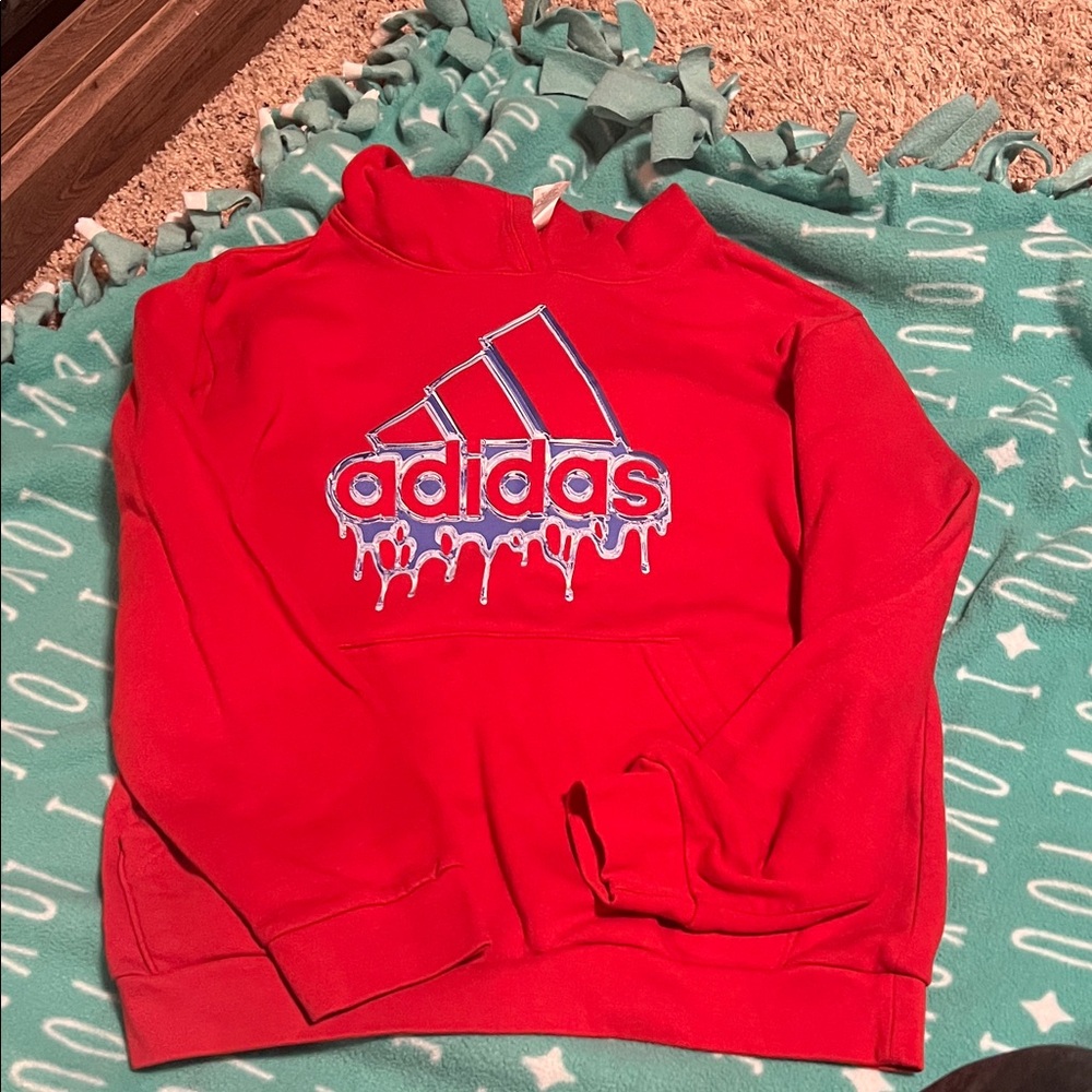 adidas Kids Red Hoodie with Drip Logo